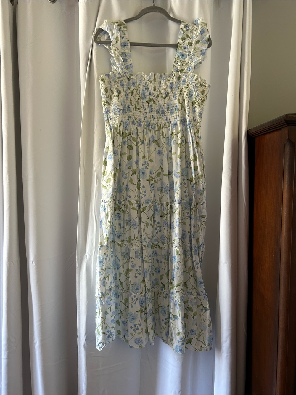 Hill House White Dress with Light Blue Floral Print